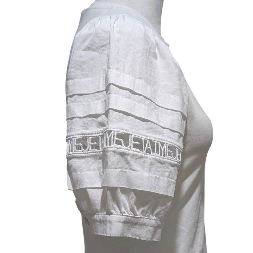 Cinq a Sept Corianna Puff Pleated Sleeve Je Taime Embroidered Tee White Small - Picture 6 of 10